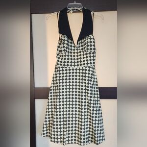 RARE Rock Steady Polka Dot Halter Dress Sexy Pin-Up Diner Rockabilly L